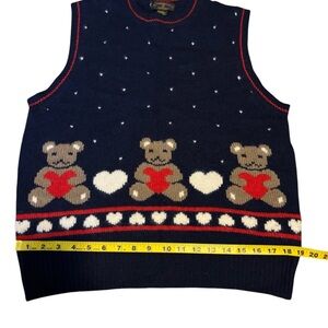 Navy Sweater Vest Bears & Hearts Vintage